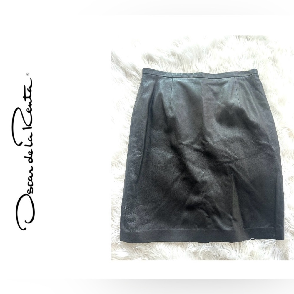 Oscar De La Renta Vintage Leather Black Mini Skirt Size 12